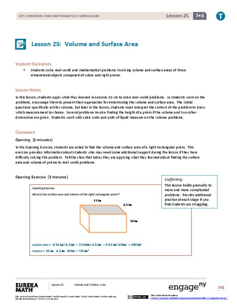 Volume and Surface Area Lesson Plan