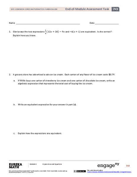 End-of-Module Assessment Task: Grade 7 Mathematics Module 3 Assessment