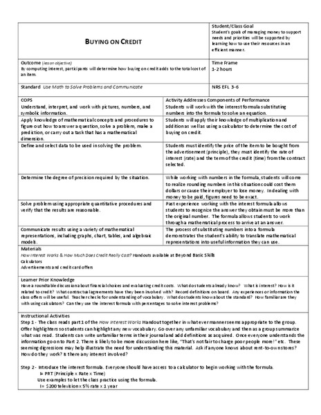 Buying on Credit Lesson Plan