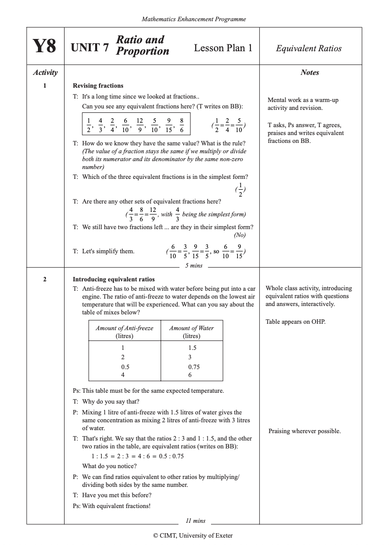 Ratio and Proportion Lesson Plan