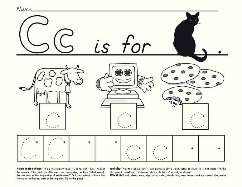Cc is for Cat Worksheet