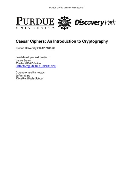 Caesar Ciphers: An Introduction to Cryptography Lesson Plan