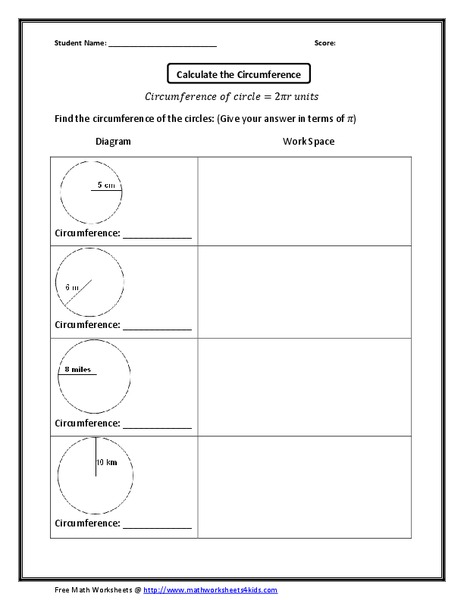 Calculate Circumference Worksheet
