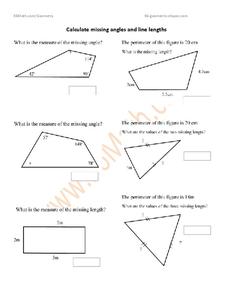 Calculate Missing Angles and Line Lengths Worksheet