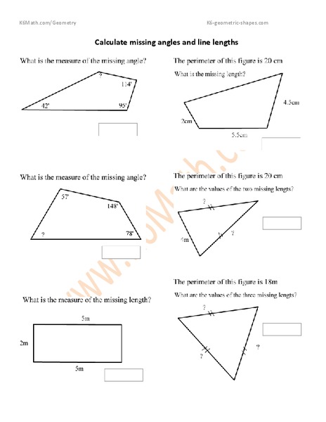 Calculate Missing Angles and Line Lengths Worksheet