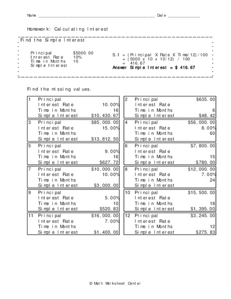 Calculating Interest Worksheet
