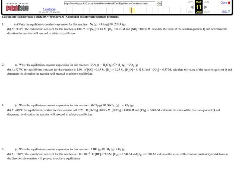 Calculating Equilibrium Constants Lesson Plan