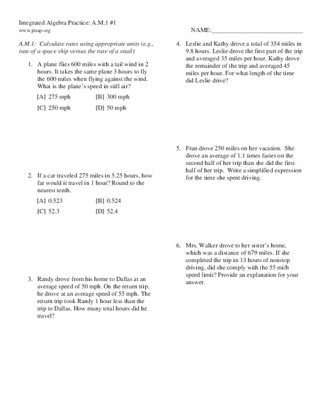 Calculating Rates Worksheet