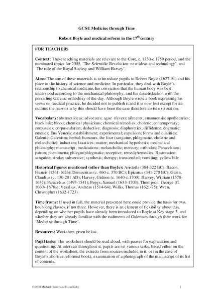 Robert Boyle and Medical Reform in the 17th Century Lesson Plan