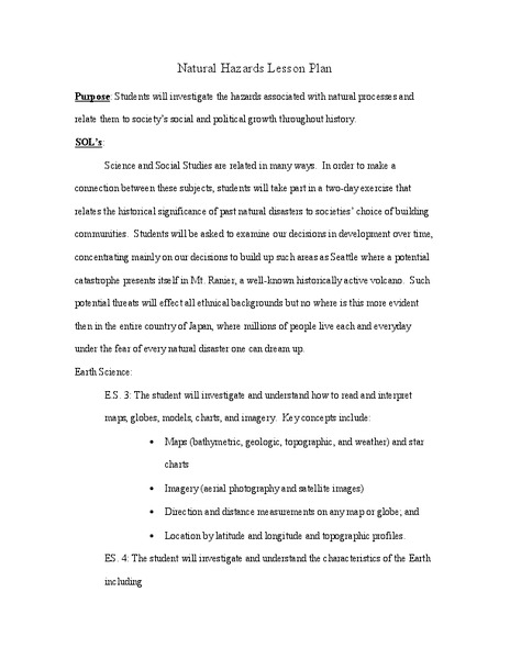 Natural Hazards Lesson Plan