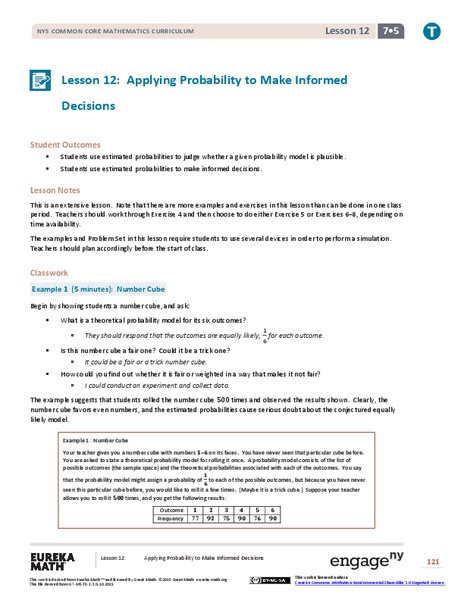 Applying Probability to Make Informed Decisions Lesson Plan