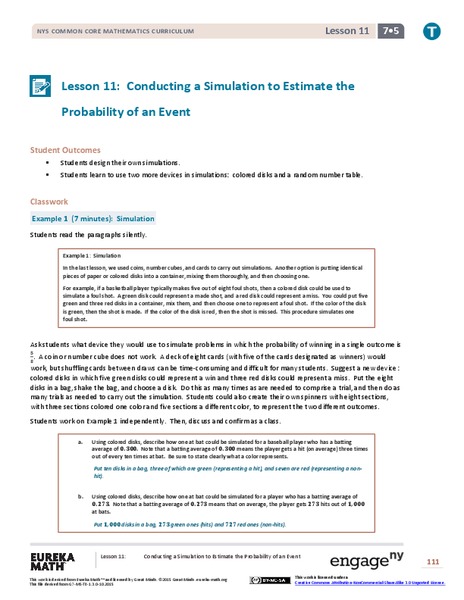 Conducting a Simulation to Estimate the Probability of an Event II Lesson Plan