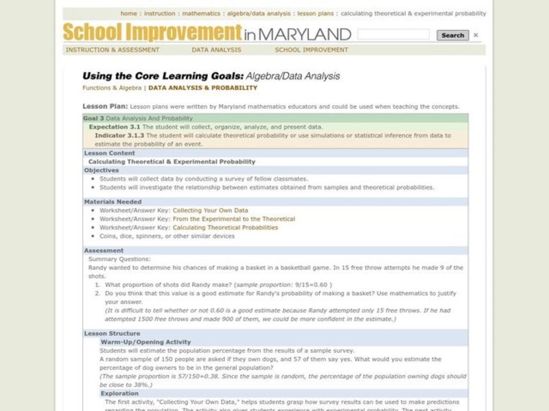 Calculating Theoretical & Experimental Probability Lesson Plan
