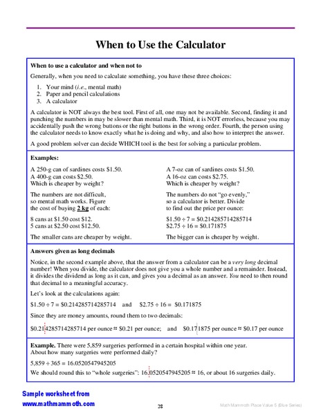 Calculator Worksheet