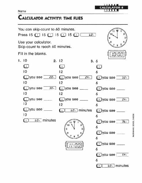 Calculator Activity: Time Flies Worksheet