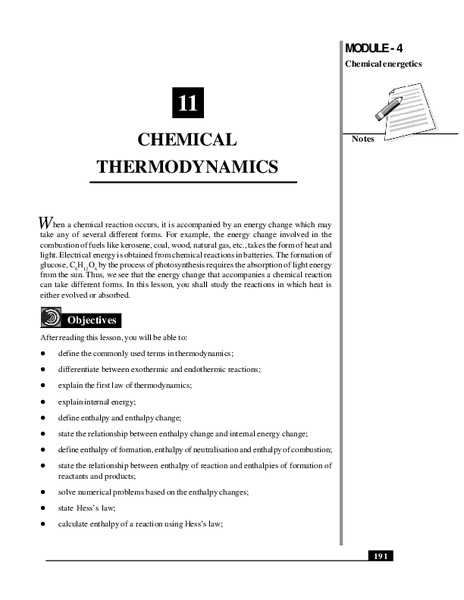 Chemical Thermodynamics Handout