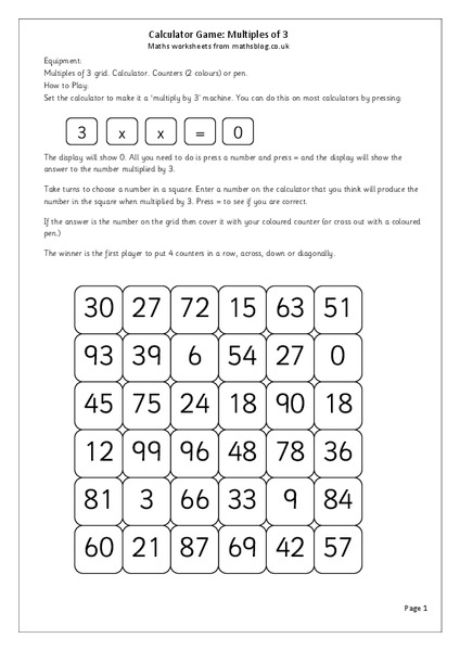 Calculator Game: Multiples of 3 Worksheet