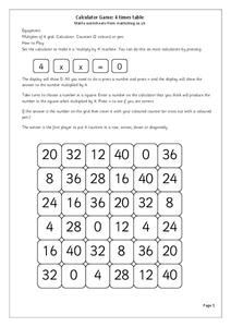 Calculator Game: 4 Times Tables Worksheet