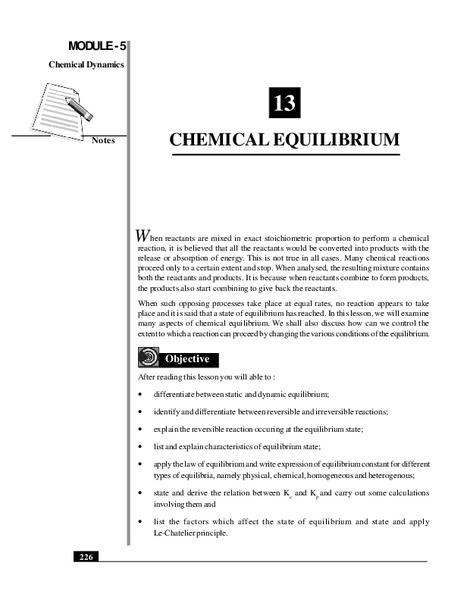 Chemical Equilibrium Handout