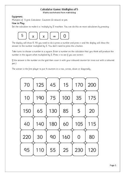 Calculator Game: Multiples of 5 Worksheet