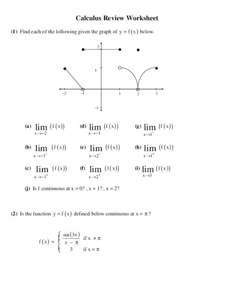 Calculus Review Worksheet Worksheet