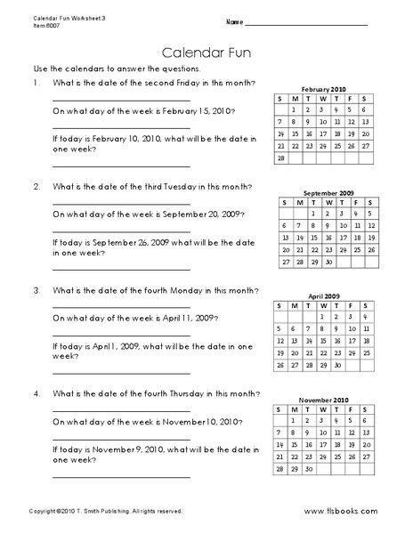 Calendar Fun Worksheet