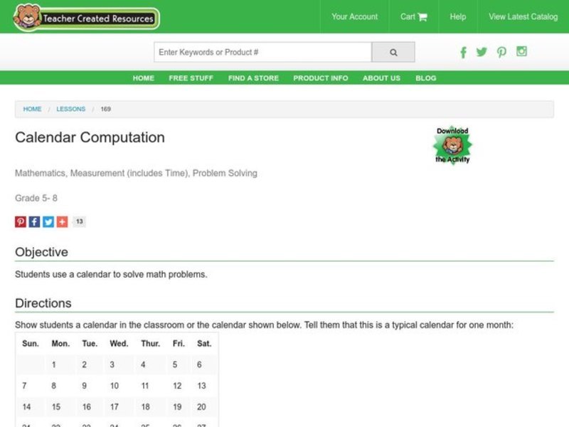 Calendar Computation Lesson Plan
