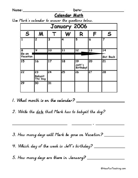 Calendar Math Lesson Plan