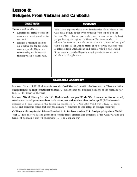 Refugees From Vietnam and Cambodia Lesson Plan