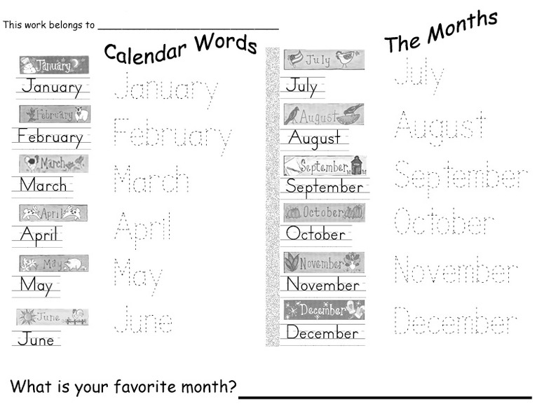 Calendar Words Worksheet