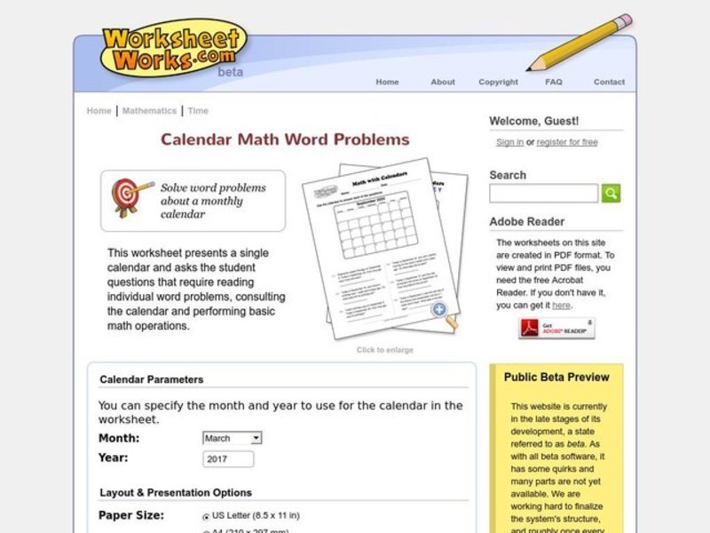 Calendar Word Problems Worksheet