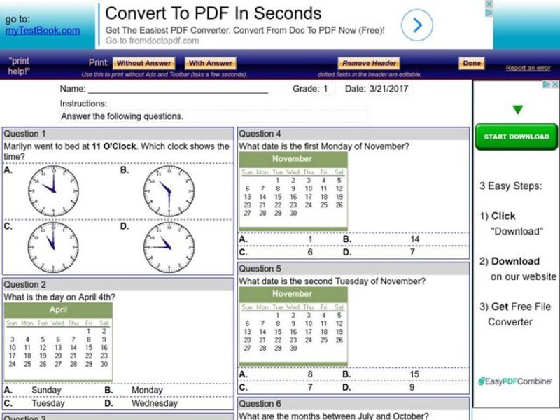 Calendar Word Problems Worksheet