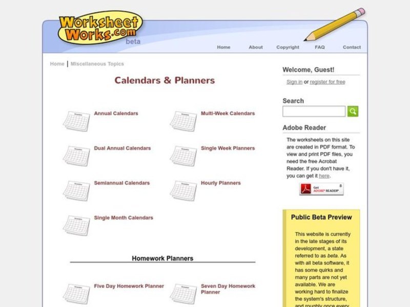 Calendars Worksheet