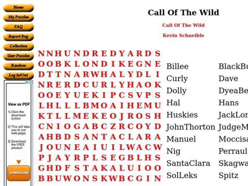 Call Of The Wild Worksheet