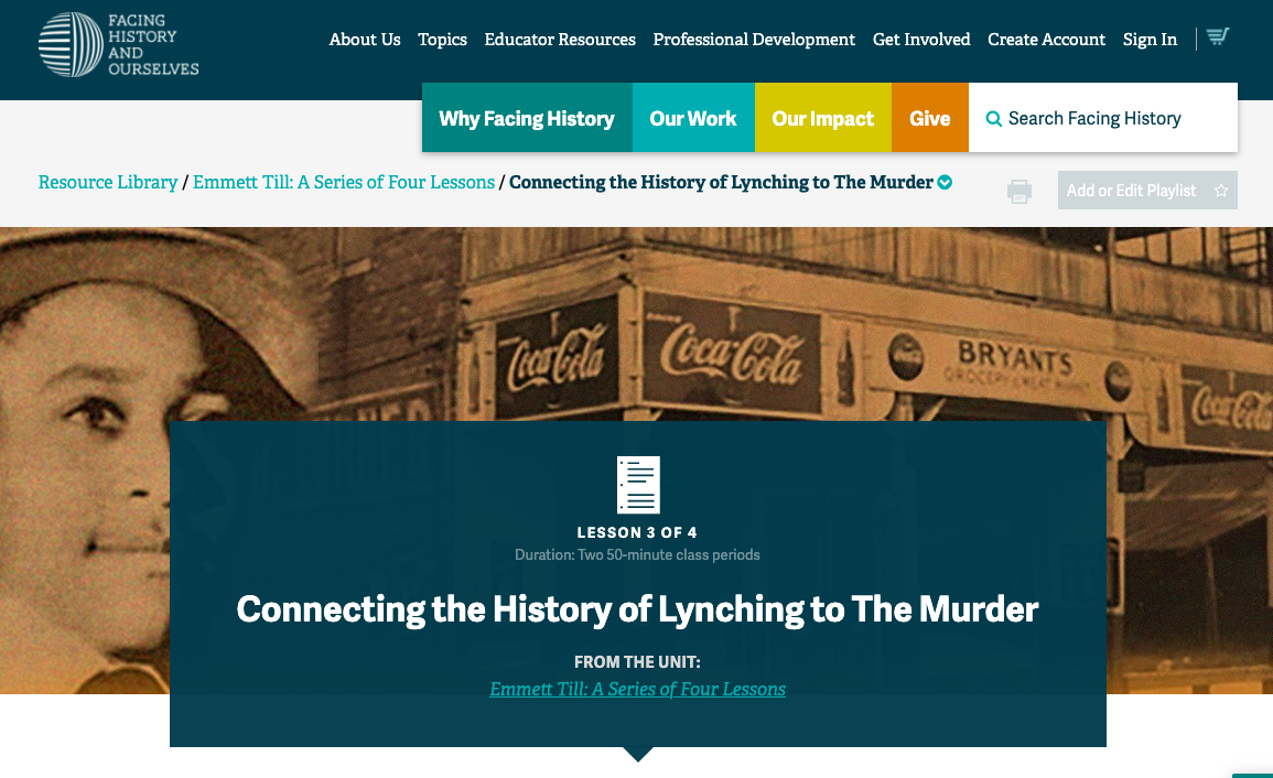 Emmett Till: Connecting the History of Lynching to The Murder Lesson Plan