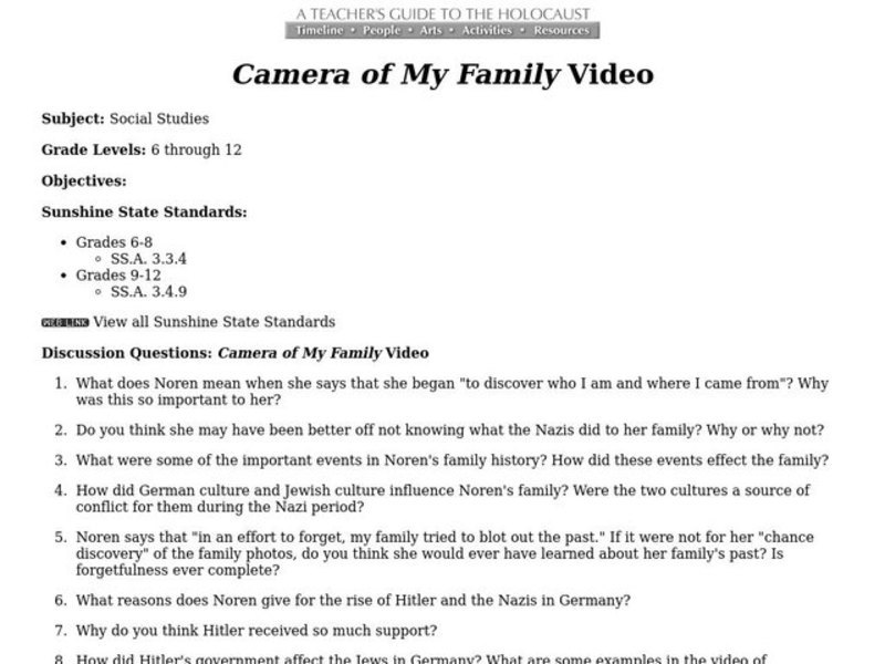 Camera of My Family Video Lesson Plan