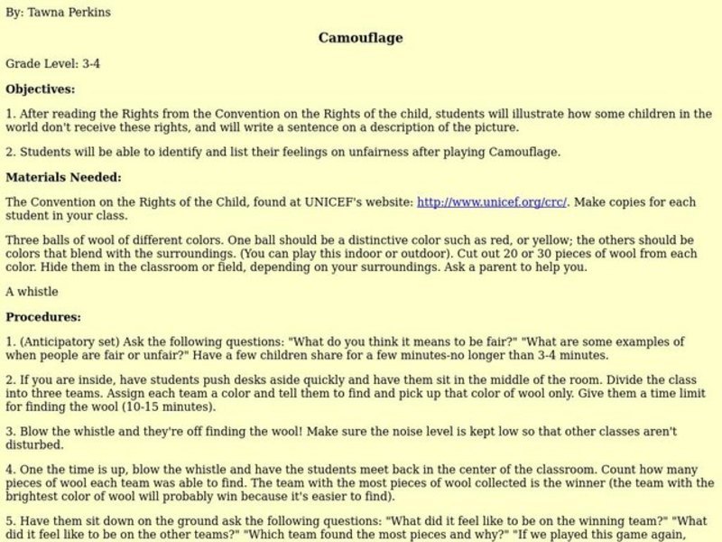 Camouflage Lesson Plan