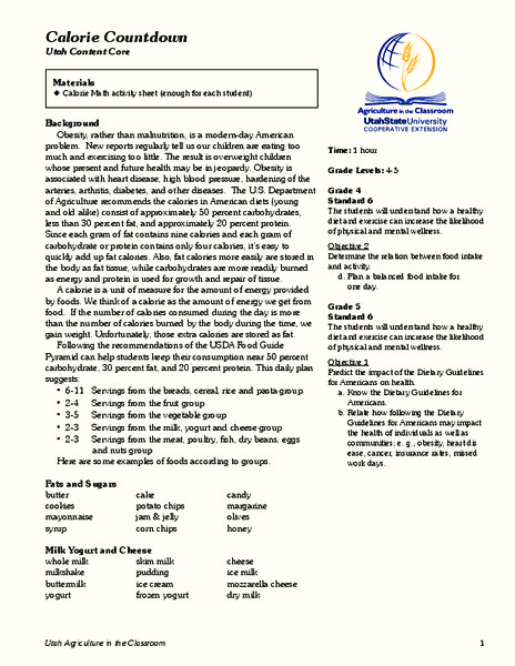 Calorie Countdown Lesson Plan