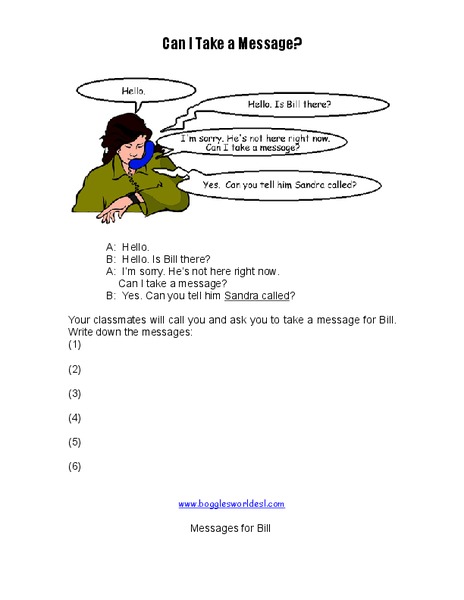 Can I Take a Message? Worksheet