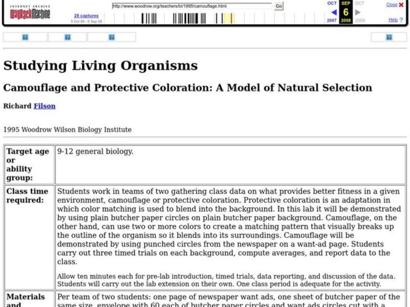 Camouflage and Protective Coloration: A Model of Natural Selection Lesson Plan