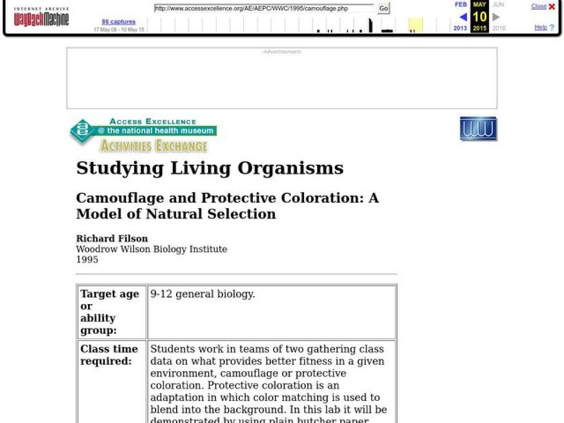 Camouflage and Protective Coloration: A Model of Natural Selection Lesson Plan
