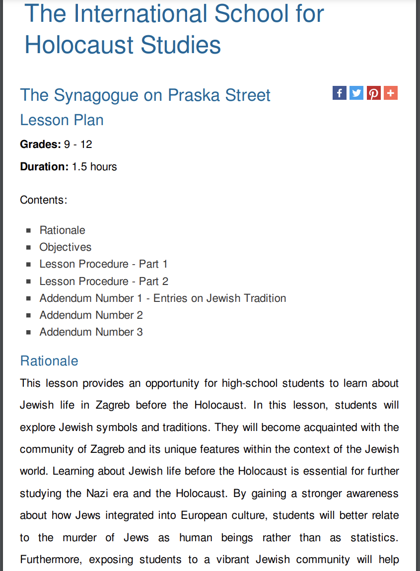 The Synagogue on Praska Street Lesson Plan