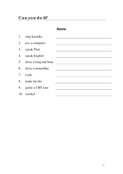 Can You Do it? Worksheet
