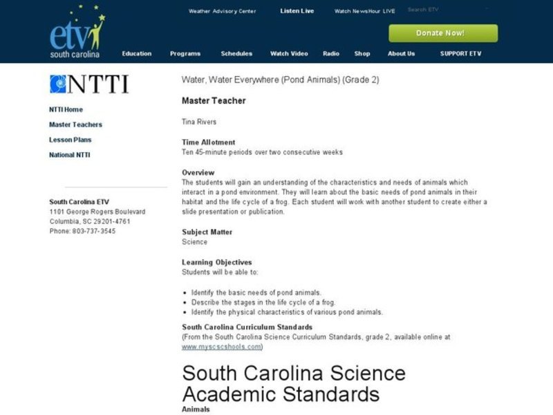 Water, Water Everywhere (Pond Animals) Lesson Plan