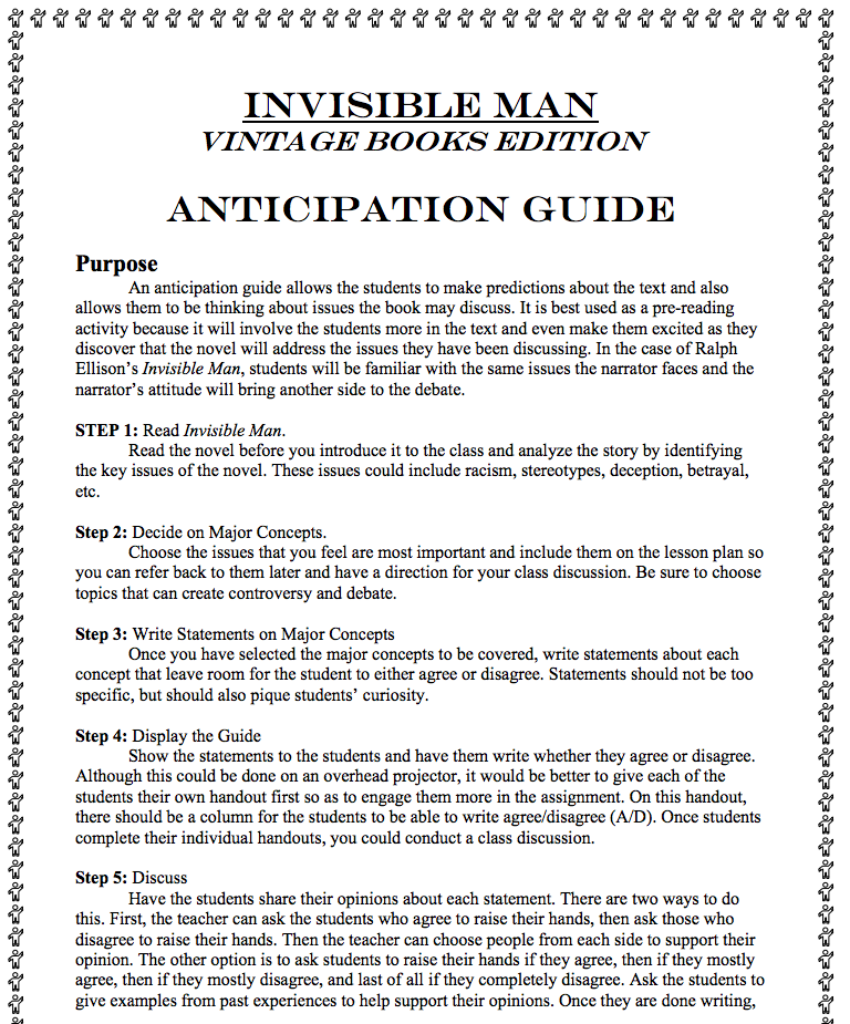 Ralph Ellison's Invisible Man: Anticipation Guide Lesson Plan