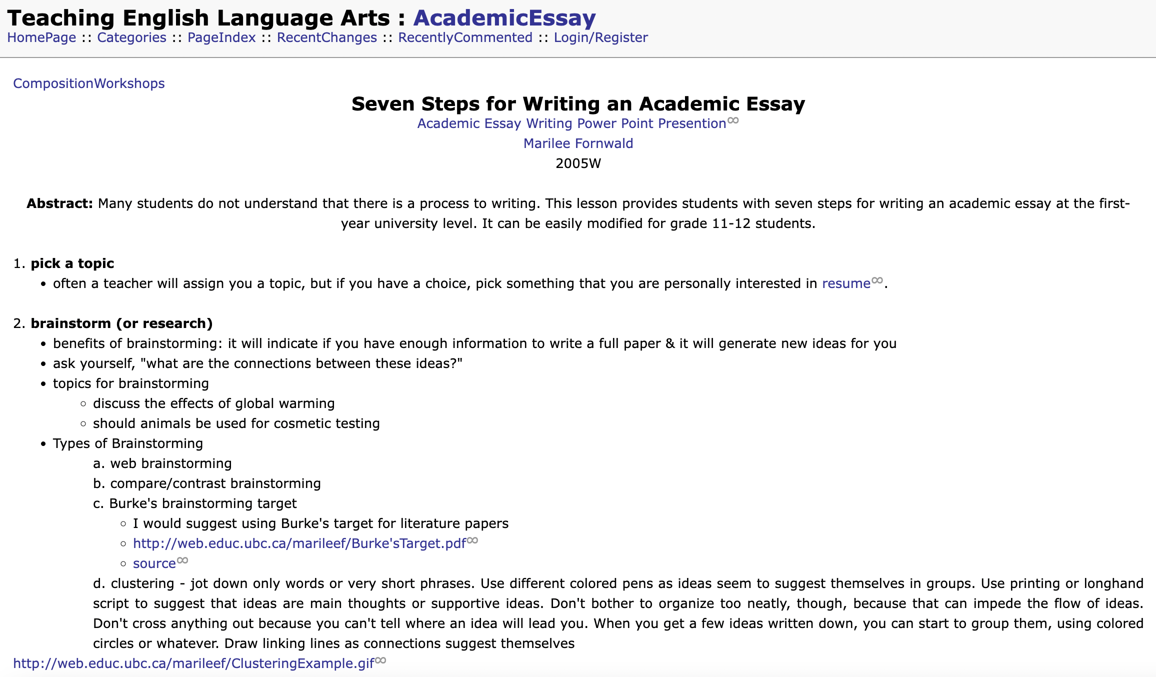 Seven Steps for Writing an Academic Essay Lesson Plan
