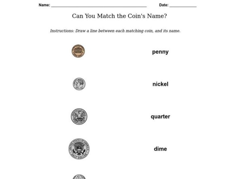 Can You Match the Coin's Name? Worksheet