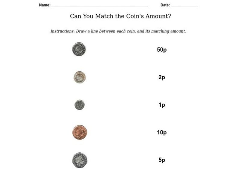 Can You Match the Coin's Amount? Worksheet