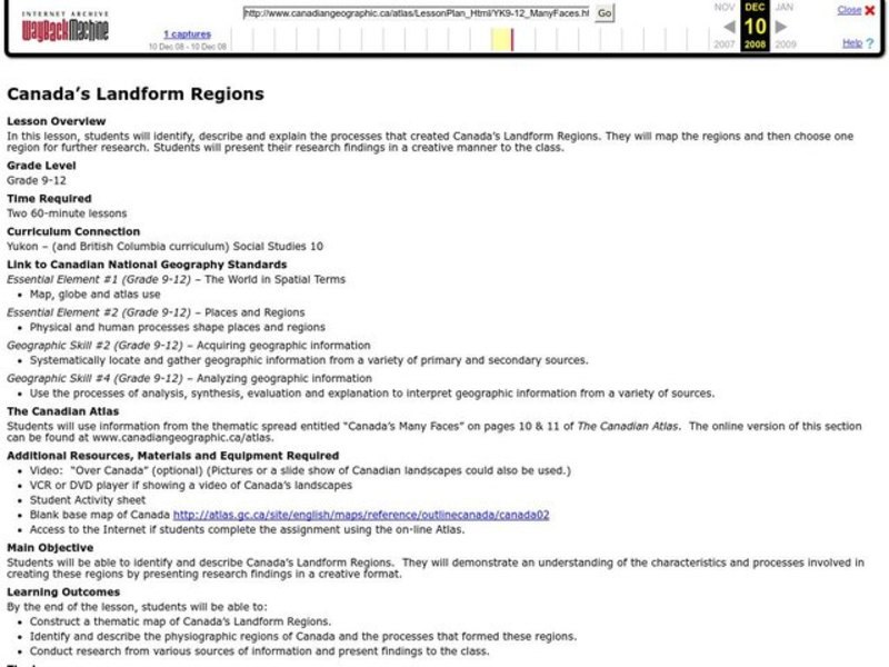 Canada's Landform Regions Lesson Plan