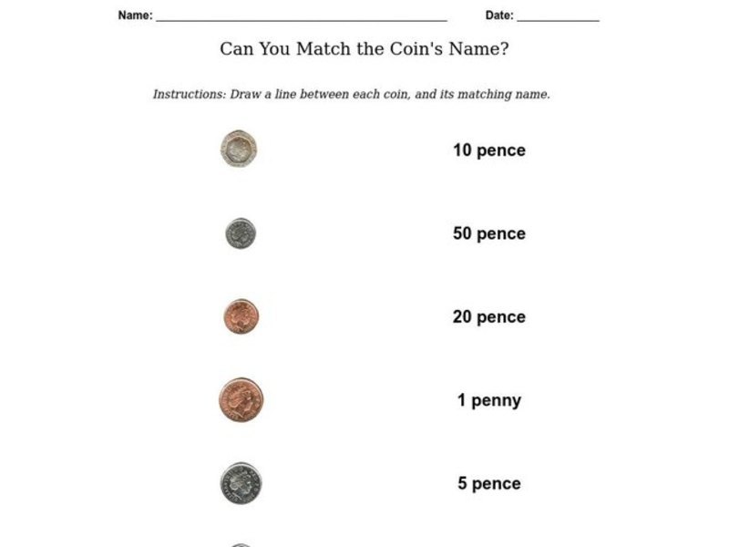Can You Match the Coin's Name? Worksheet
